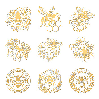 Nickel Decoration Stickers, Metal Resin Filler, Epoxy Resin & UV Resin Craft Filling Material, Golden, Bees, 40x40mm, 9 style, 1pc/style, 9pcs/set