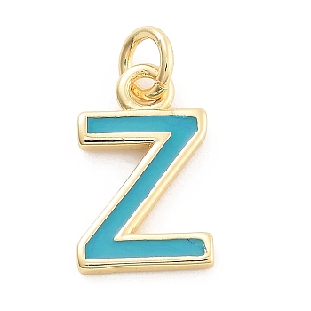 Rack Plating Brass Pendants, with Enamel and Jump Ring, Cadmium Free & Lead Free, Long-Lasting Plated, Real 18K Gold Plated, Letter, Letter Z, 11.5x7x1mm, Hole: 2.5mm