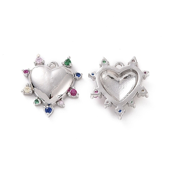 Brass Micro Pave Cubic Zirconia Charms, Heart Charm, Platinum, 15x14x3.5mm, Hole: 1mm