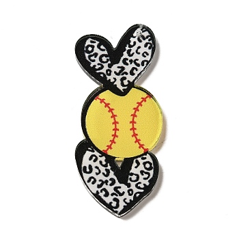 Acrylic Pendants, Heart with Sport Ball, Baseball, 49.5x20.5x2mm, Hole: 1.2mm