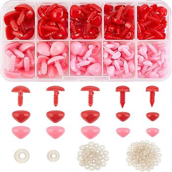 Resin Doll Nose with Washers, Craft Nose, for Crochet Toy and Stuffed Animals, Triangle, Pink, 6~12x8~16.5x14~18mm, Pin: 3~5mm, 130pcs/box