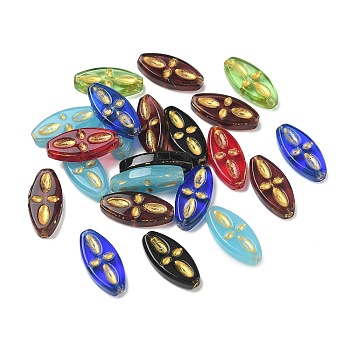 Transparent Glass Beads, Golden Metal Enlaced, Oval, Mixed Color, 19.5~20x9~9.5x4~4.3mm, Hole: 1.3mm