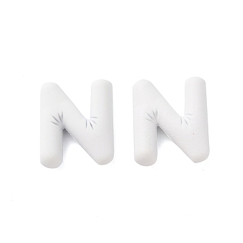 Rack Plating Spray Painted Alloy Pendants, Rubberized Style, White, Letter N, 18x15x6mm, Hole: 1.5mm