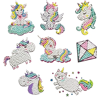 Animal Theme DIY Diamond Painting Stickers Kits, including Stickers, Resin Rhinestone, Diamond Sticky Pen, Tray Plate and Glue Clay, Unicorn Pattern