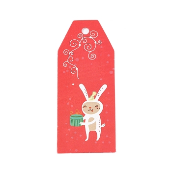 Paper Gift Tags, Hange Tags, For Arts and Crafts, For Christmas, with Rabbit Pattern, Colorful, 60x25x0.3mm, Hole: 3mm