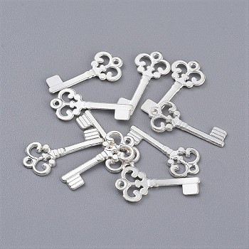 Vintage Alloy Pendants, Key, for DIY Handmade Accessories, Silver, 21.5x10x1mm, Hole: 1mm