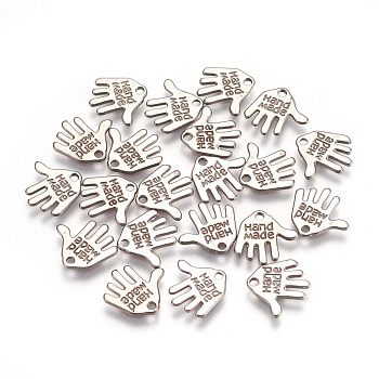 Tibetan Style Alloy Charms, Cadmium Free & Lead Free, Hand Palm with Word Hand Made, Antique Silver, 12.5x13x1mm, Hole: 1mm