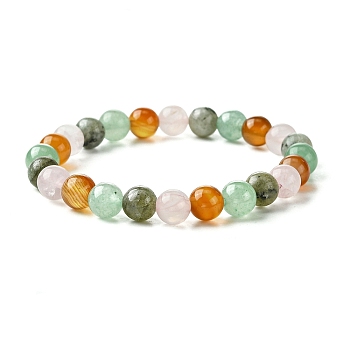 Natural Carnelian & Rose Quartz & Green Aventurine & Labradorite Round Beaded Stretch Bracelets, Taurus, Inner Diameter: 2-1/8 inch(5.5cm)