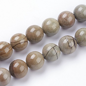 Natural Silver Leaf Jasper Beads Strands, Round, 8mm, Hole: 1mm, about 48pcs/strand, 15.3 inch(39cm)