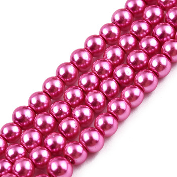 Baking Painted Pearlized Glass Pearl Round Bead Strands, Medium Violet Red, 10~11mm, Hole: 1.5mm, about 80~85pcs/strand, 31.4 inch1.5mm