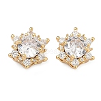 Brass Pave Cubic Zirconia Multi-Strands Links, Hexagonal Flower, Real 18K Gold Plated, Clear, 14x13.5x7.5mm, Hole: 1.8mm(KK-B172-09G-03)