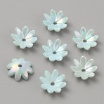 Plating Iridescent Opaque Acrylic Bead Caps, Multi-Petal Flower, Light Cyan, 10x3mm, Hole: 1.5mm(SACR-TAC0012-01D)