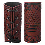 Adjustable PU Leather Cord Bracelet with Wax Cord, Rune Words Odin Norse Viking Amulet Gauntlet Wristband, Cuff Wrist Guard for Men, Coconut Brown, 7-1/4 inch(18.5cm)(AJEW-WH0165-38B)