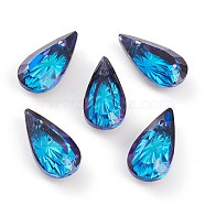 Embossed Glass Rhinestone Pendants, Teardrop, Faceted, Bermuda Blue, 14x7x4mm, Hole: 1.2mm(GLAA-J101-06A-001BB)