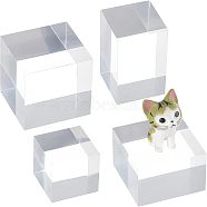 4Pcs 4 Styles Acrylic Jewelry Display Bases, Cube & Cuboid, Clear, 3~4.5x3~4.5x3~5cm, 1pc/style(ODIS-OC0001-38)