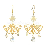 201 Stainless Steel Butterfly Chandelier Earrings with Brass Pins, Glass Teardtrop Long Drop Earrings, Golden, 69x36mm(EJEW-TA00388)