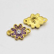 Golden Tone Alloy Rhinestone Enamel Flower Links connectors, Dark Violet, 17x12x4mm, Hole: 1mm(ENAM-J473-08G)