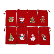 Christmas Theme Rectangle Velvet Bags, with Nylon Cord, Drawstring Pouches, for Gift Wrapping, Red, 15.5~16.7x9.5~10.2cm(TP-E005-01A)