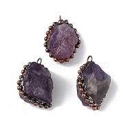 Natural Amethyst Pendants, Nuggets Charms with Red Copper Plated Brass Chains, Lead Free & Cadmium Free, 31~42x23~35x12~23mm, Hole: 4mm(G-F739-10R-03)