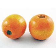 Dyed Natural Wood Beads, Round, Nice for Children's Day Gift Making, Lead Free, Orange, about 14mm wide, about 13mm high, hole: 4mm(X-TB095Y-5)