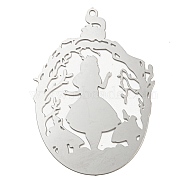 Non-Tarnish 201 Stainless Steel Pendants, Etched Metal Embellishments, Girls Charm, Stainless Steel Color, 40.5x28x0.2mm, Hole: 1.2mm(STAS-D023-02P)