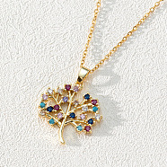 18K Gold Plated Tree of Life Pendant Necklace with CZ Stones Circle Cutout, Mixed Color, size 1(ST0397680)