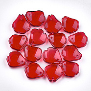 Spray Painted Glass Pendants, Petaline, Red, 16x14~14.5x3.5mm, Hole: 1mm(GGLA-S040-03C)