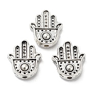 Tibetan Style Alloy Beads, Cadmium Free & Lead Free, Hamsa Hand, Antique Silver, 11x9.5x4mm, Hole: 2mm(FIND-Q094-22AS)