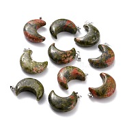 Natural Unakite Pendants, with Platinum Brass Loops, Moon, 29x18~21x7~10mm, Hole: 6x3mm(G-Z022-02D)