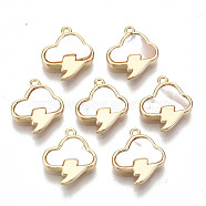 Natural Sea Shell Charms, with Brass Loops, Nickel Free, Cloud, Real 18K Gold Plated, 13x11x2mm, Hole: 1mm(KK-S354-262-NF)