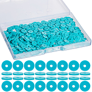 Flat Round Eco-Friendly Handmade Polymer Clay Beads, Disc Heishi Beads for Hawaiian Earring Bracelet Necklace Jewelry Making, Medium Turquoise, 8x0.5~1mm, Hole: 2mm, about 380~400pcs/strand, 17.7 inch, 2 strands/box(CLAY-SC0001-58B-01)