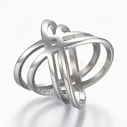 304 Stainless Steel Finger Rings, Wide Band Rings, Criss Cross Ring, Double Rings, X Rings, Hollow, Stainless Steel Color, 16~19mm(RJEW-E153-32P)