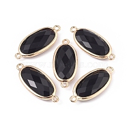 Natural Black Onyx(Dyed & Heated) Links connectors, with Brass Findings, Faceted, Oval, Golden, 28~28.5x12x5mm, Hole: 1.6mm(G-E526-27G)