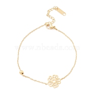 304 Stainless Steel Link Bracelets, with Flower Link, for Women, Golden, 6-7/8 inch(17.6cm)(BJEW-M287-03G)
