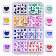 280Pcs 8 Colors Opaque White Acrylic European Beads, Large Hole Cube Beads, with Heart Pattern, Mixed Color, 7x7x7mm, Hole: 4mm, 35pcs/color(OPDL-SZ0001-04)