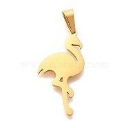 PVD Vacuum Plating 304 Stainless Steel Pendants, Flamingo Shape Charm, Real 18K Gold Plated, 25x13x1.5mm, Hole: 5.5x3.5mm(STAS-U035-11G)