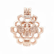 Alloy Locket Pendants, Diffuser Locket, Hollow, Honeycomb with Bee, Rose Gold, 26x22x13mm, Hole: 4x3mm, Inner Measure: 18mm(PALLOY-S062-55RG)