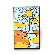 Sun and Desert Enamel Pin, Rectangle with Scenery Alloy Enamel Brooch for Backpack Clothes, Electrophoresis Black, Gold, 30.5x19x10.5mm, Pin: 1mm.(JEWB-O005-F03)