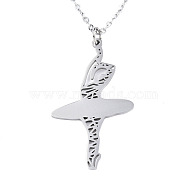201 Stainless Steel Pendant Necklaces, with Cable Chains, Ballerina, Stainless Steel Color, 17.5 inch~17.9 inch(44.5~45.5cm), 1.5mm, Ballerina: 39.5x20.5x1mm(NJEW-T009-JN111-1-45)