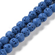 Synthetic Lava Rock Dyed Beads Strands, Round, Royal Blue, 6~6.5mm, Hole: 1mm, about 63pcs/strand, 15.16''(38.5cm)(G-H311-08A-09)