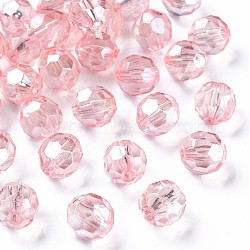 Transparent Acrylic Beads, Faceted, Football, Pink, 14x13.5mm, Hole: 2mm, about 330pcs/500g(MACR-S373-101-P05)