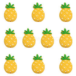 10Pcs Food Grade Eco-Friendly Silicone Beads, Chewing Beads For Teethers, DIY Nursing Necklaces Making, Pineapple, Gold, 32.5x19.5x10mm, Hole: 2mm(SIL-CA0001-58)