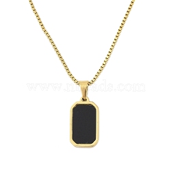 304 Stainless Steel & Black Resin Rectangle Pendant Necklaces, Long-Lasting Plated, Real 18K Gold Plated, 16.26 inch(41.3cm)(NJEW-N055-20G)