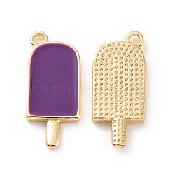 Ion Plating(IP) Brass Enamel Pendants, Ice-Lolly, Real Platinum Plated, Real 18K Gold Plated, Dark Violet, 20x9x2mm, Hole: 1.5mm(KK-A168-16-07G)