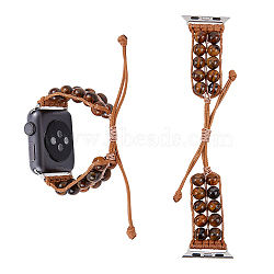 Natural Tiger Eye Round Braided Bead Watch Band, Triple Layer Quick Release Watch Bands, Replacement Watch Straps, Saddle Brown, 12~22x3.5x0.85cm(AJEW-WH0312-86B)