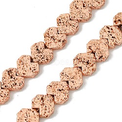 Electroplated Natural Lava Rock Beads Strands, Heart, Rose Gold Plated, 7.5~8.5x8~8.5x2.5~3mm, Hole: 0.9mm, about 54pcs/strand, 15.51''(39.4cm)(G-H303-A09-RG01)
