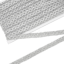 Polyester Braided Metallic Lace Trim, for Curtain, Clothes Decoration, Silver, 5/8 inch(15mm), about 20.00 Yards(18.29m)/Card(SRIB-WH0011-180B-02)