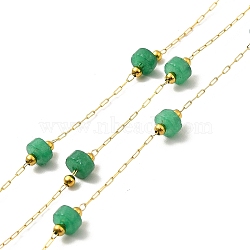 Ion Plating(IP) 316 Surgical Stainless Steel Paperclip Chains, with Natural Jade Column Beads, Soldered, Real 18K Gold Plated, with Spool, Link: 2.5x1x0.3mm(CHS-I019-12B)