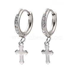6Pairs Crystal Rhinestone Cross Dangle Hoop Earrings with 304 Stainless Steel Pin for Women, Stainless Steel Color, 29mm, Pin: 1mm(EJEW-F280-04P)