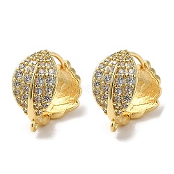 Leaf Shape Rack Plating Brass Micro Pave Cubic Zirconia Hoop Earrings Findings, Cadmium Free & Lead Free, Long-Lasting Plated, Golden, 19 Gauge, 16.2x15.5x9.1mm, Hole: 1mm, Pin: 0.9mm(KK-E084-43G)